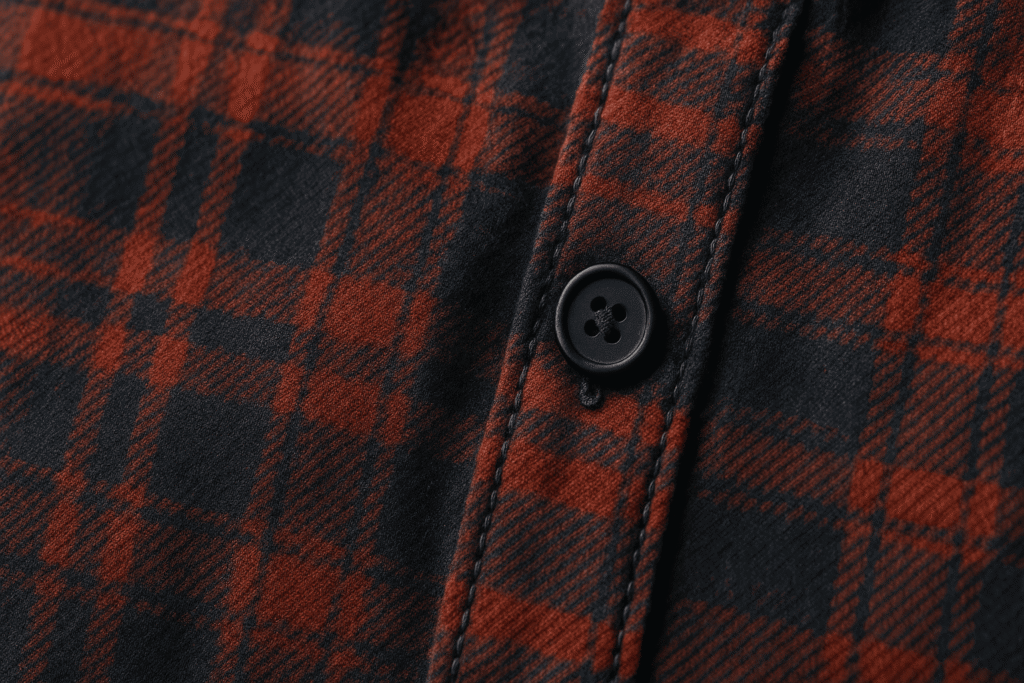 Close em detalhes de camisa xadrez