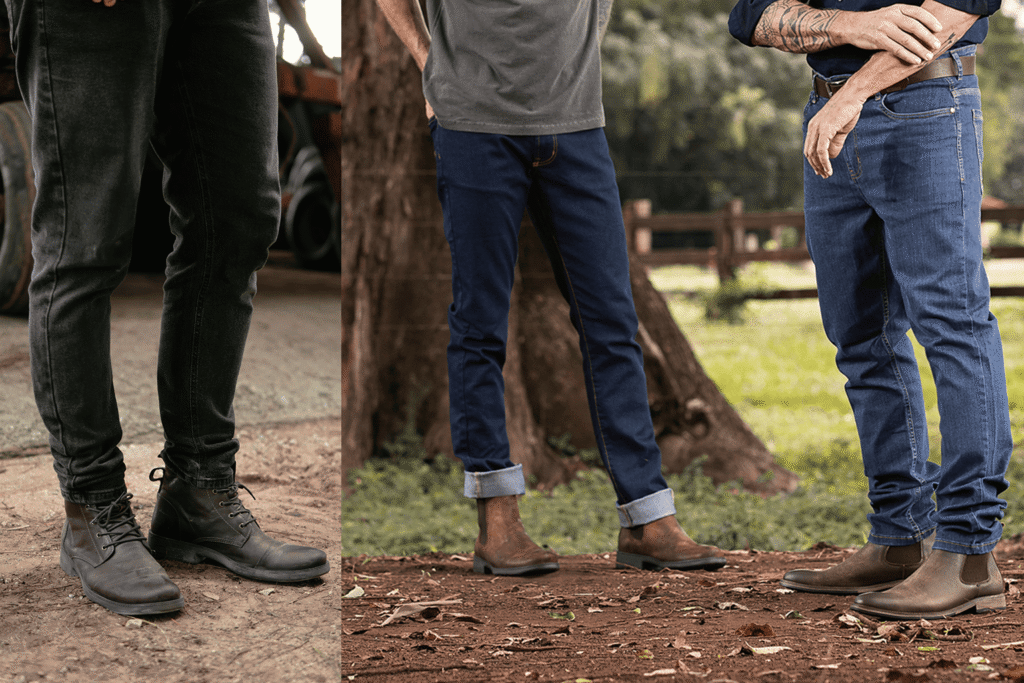 Bota em contraste com diferentes tipos de calça