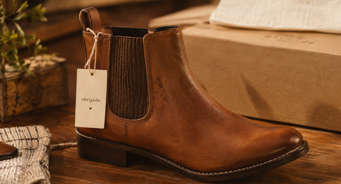 Bota de couro marrom elegante.