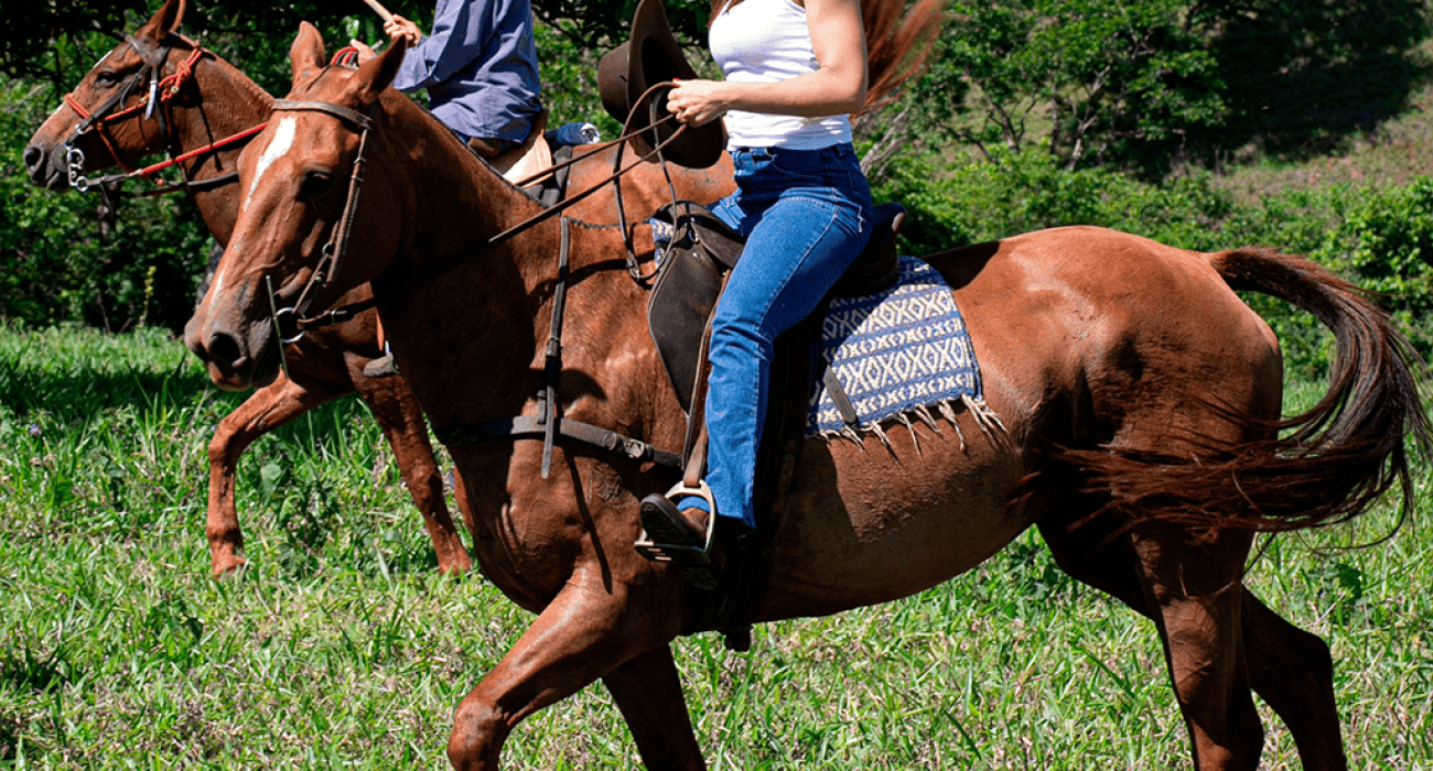 casal montado em cavalos usando botas impermeáveis
